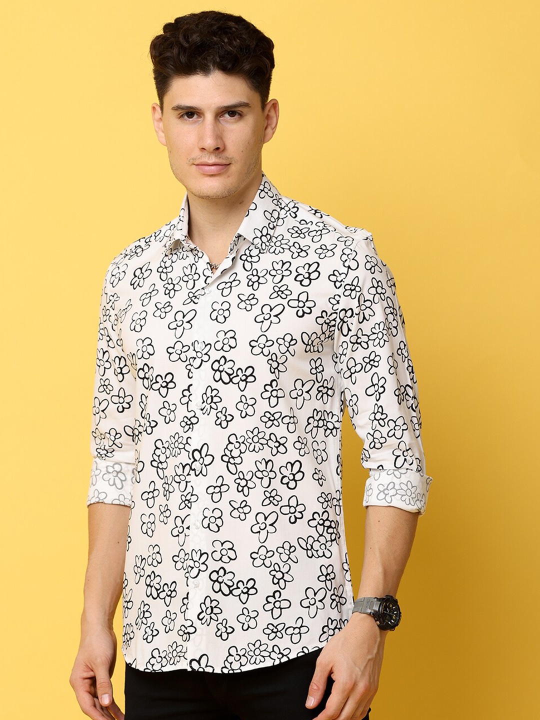 

FOGA Men Premium Printed Pure Cotton Casual Shirt, White