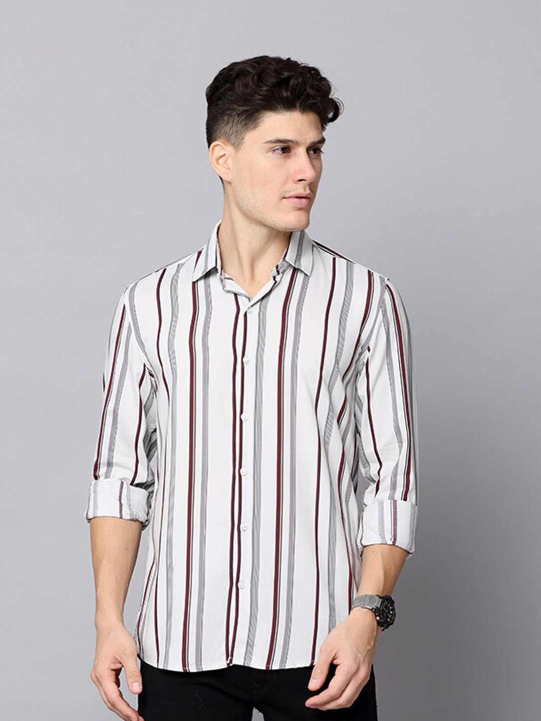

FOGA Men Premium Striped Casual Cotton Shirt, Cream