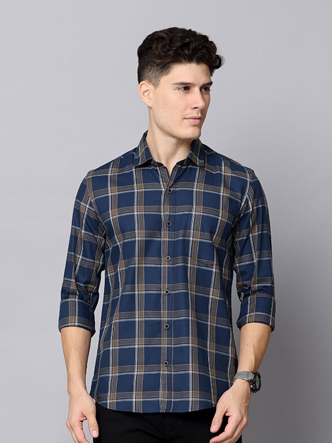 

FOGA Men Pure Cotton Premium Tartan Checked Casual Shirt, Blue