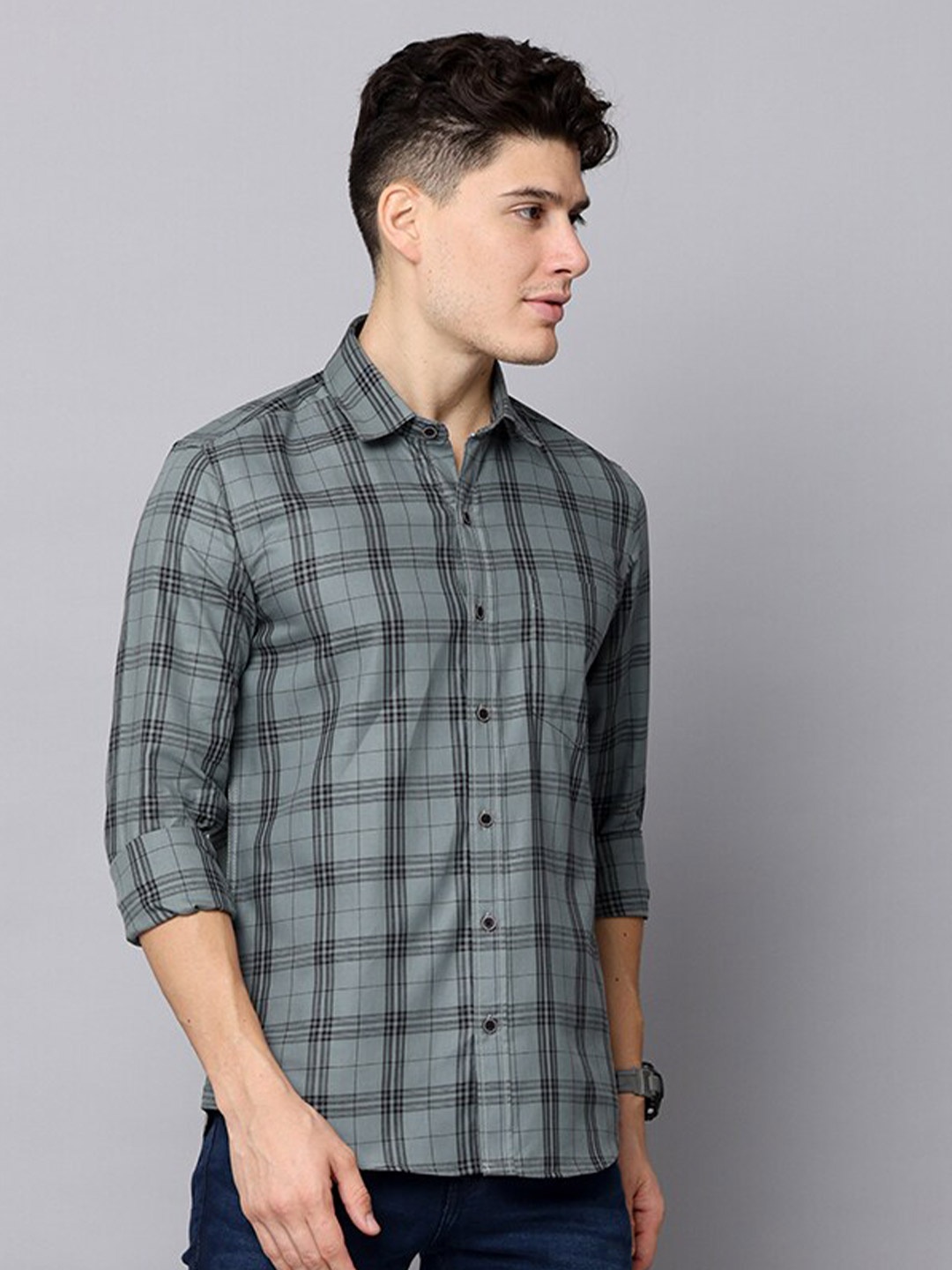

FOGA Men Pure Cotton Premium Checked Casual Shirt, Green