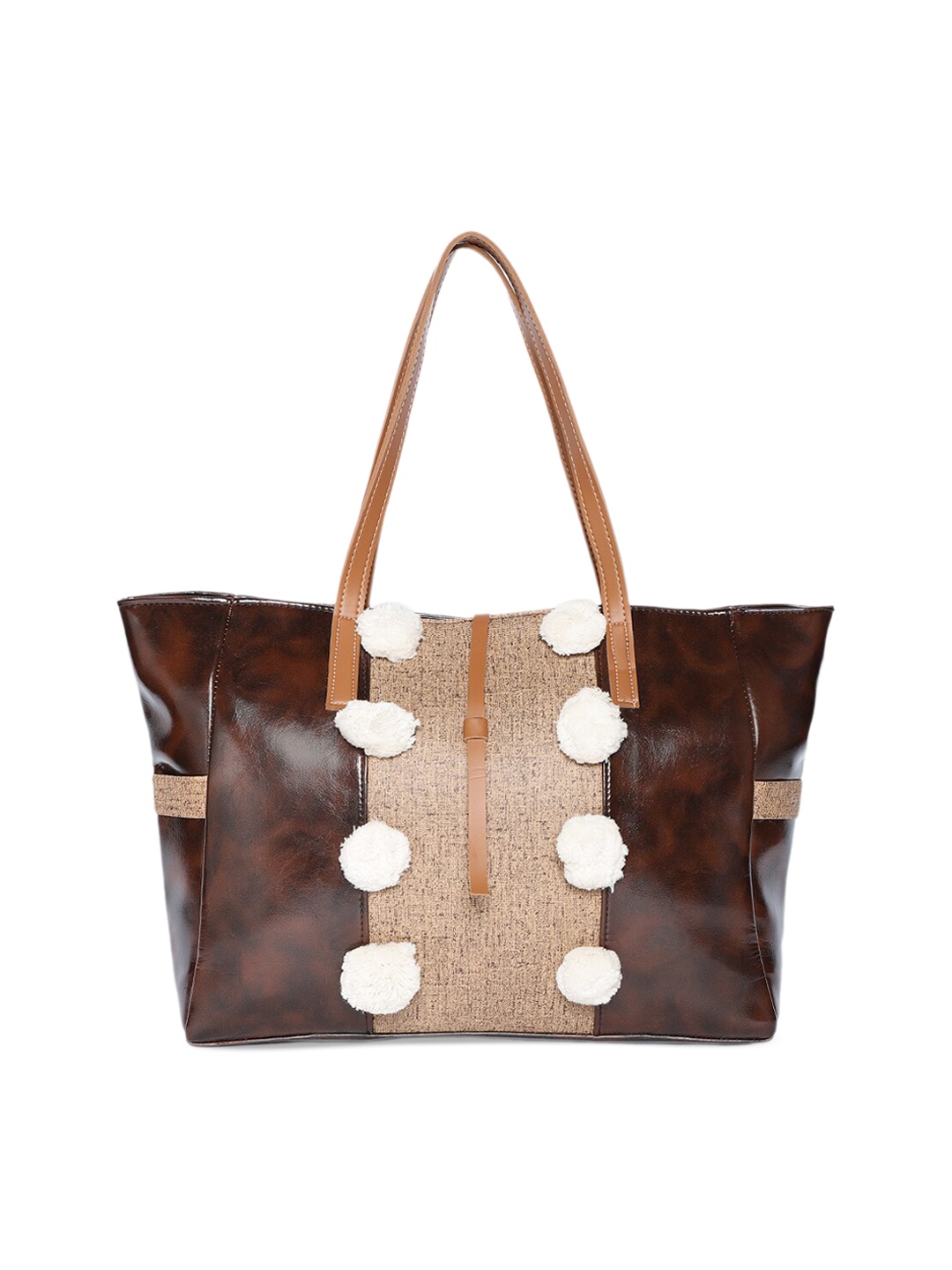 

Kanvas Katha PU Structured Shoulder Bag with Applique, Brown