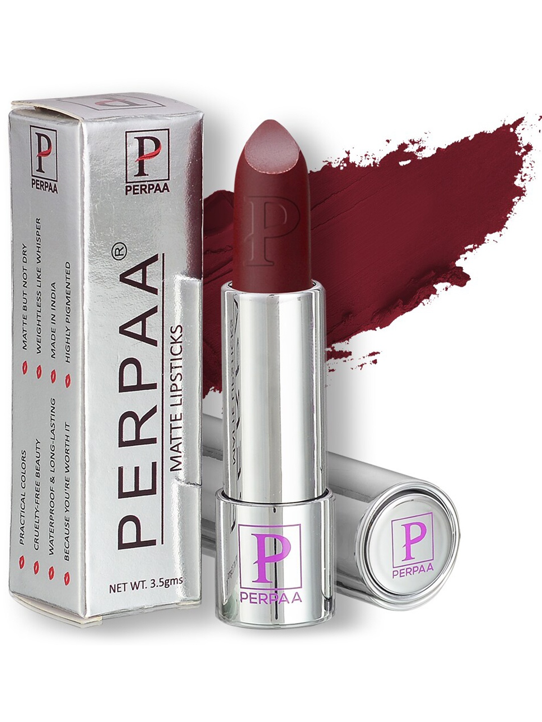 

PERPAA Set of 2 Push Button Matte Lipstick 3.5g each- Matte Maroon 156 & Innocent Nude 306