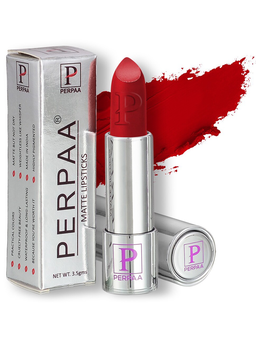 

PERPAA Set of 2 Push Button Matte Lipstick 3.5g each - Matte Red 196 & Innocent Nude 306