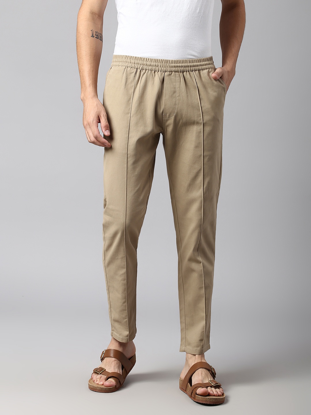 

Hubberholme Men Smart Slim Fit Easy Wash Cotton Trousers, Khaki