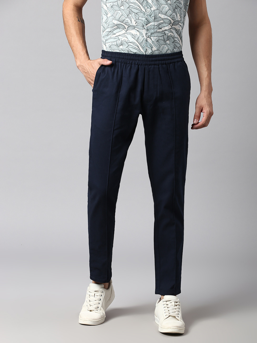 

Hubberholme Men Cotton Smart Slim Fit Easy Wash Chinos Trousers, Navy blue