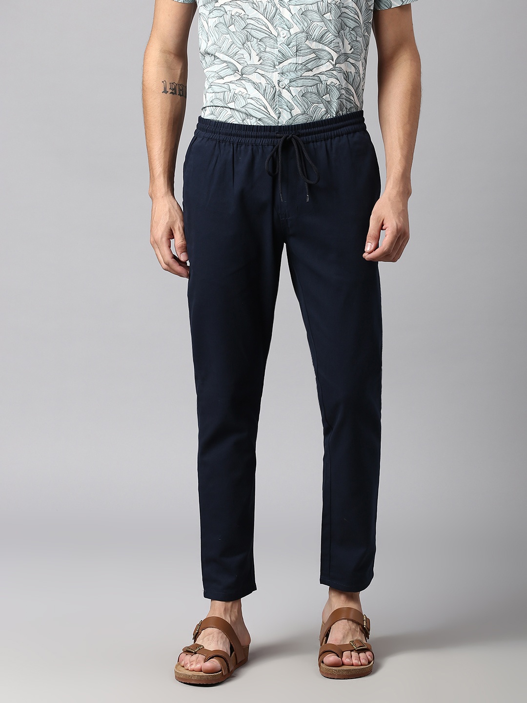 

Hubberholme Men Cotton Smart Slim Fit Easy Wash Trousers, Navy blue
