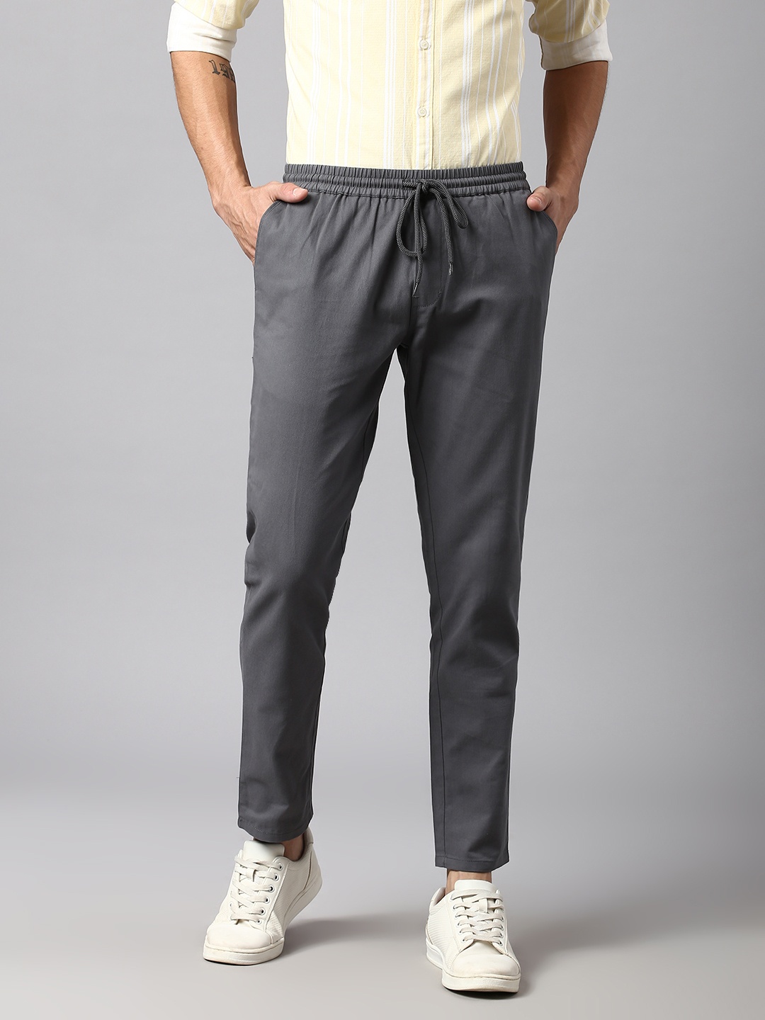 

Hubberholme Men Cotton Smart Slim Fit Easy Wash Chinos Trousers, Grey