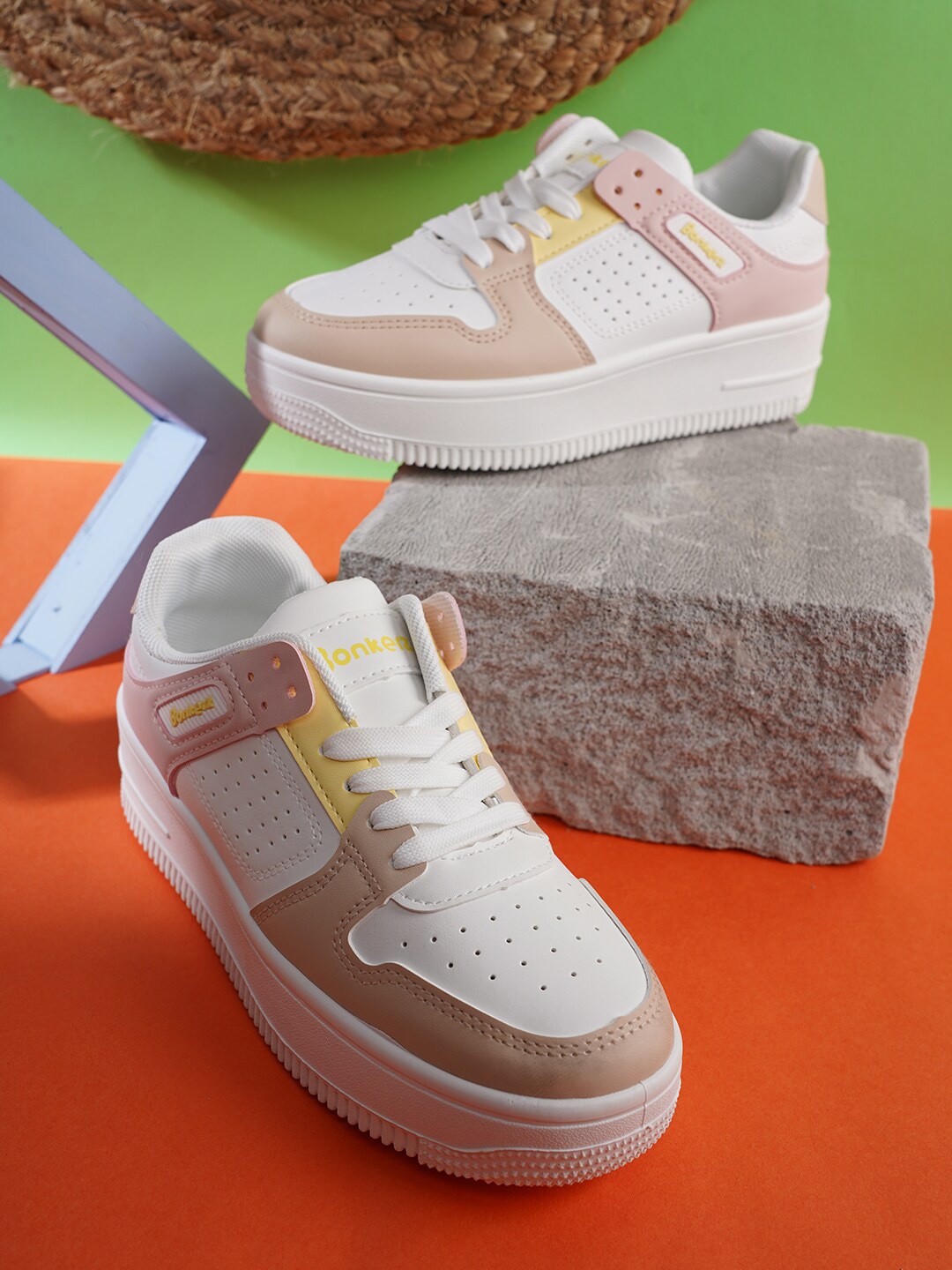 

Bonkerz Women Lace-Ups Colourblocked Sneakers, Beige