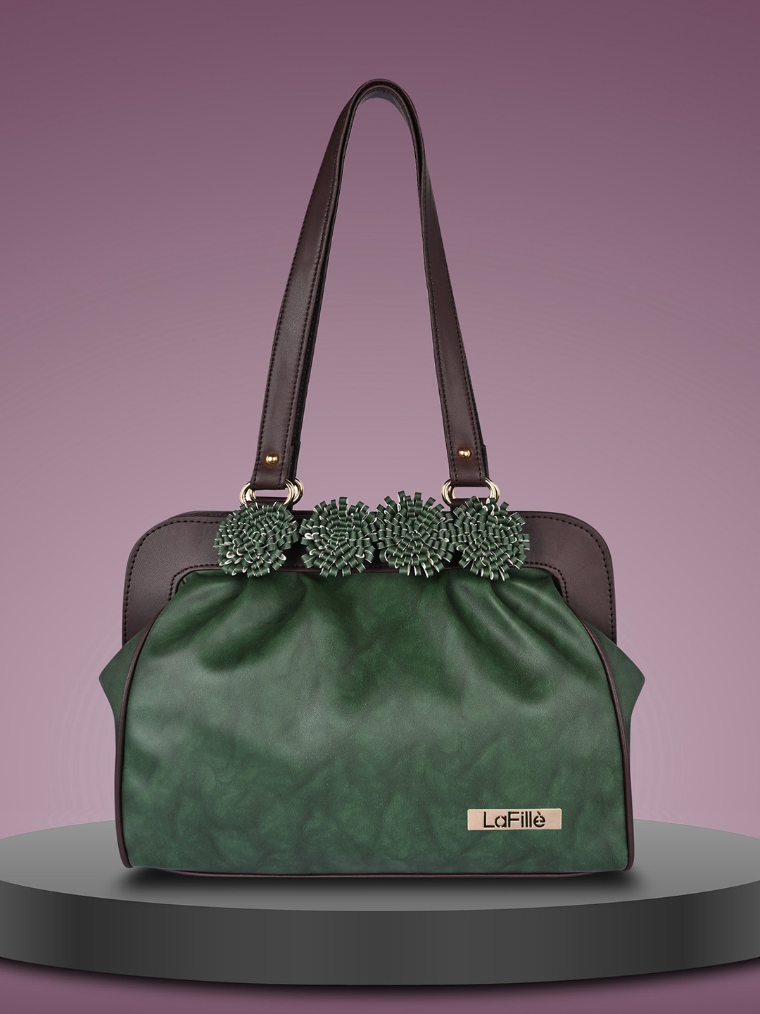 

LaFille PU Structured Handheld Bag with Applique, Green
