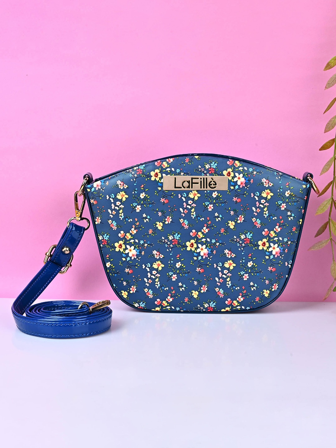 

LaFille Floral Printed PU Bucket Sling Bag, Blue