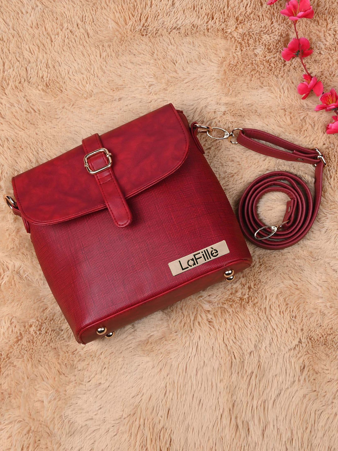 

LaFille Textured PU Structured Sling Bag, Burgundy