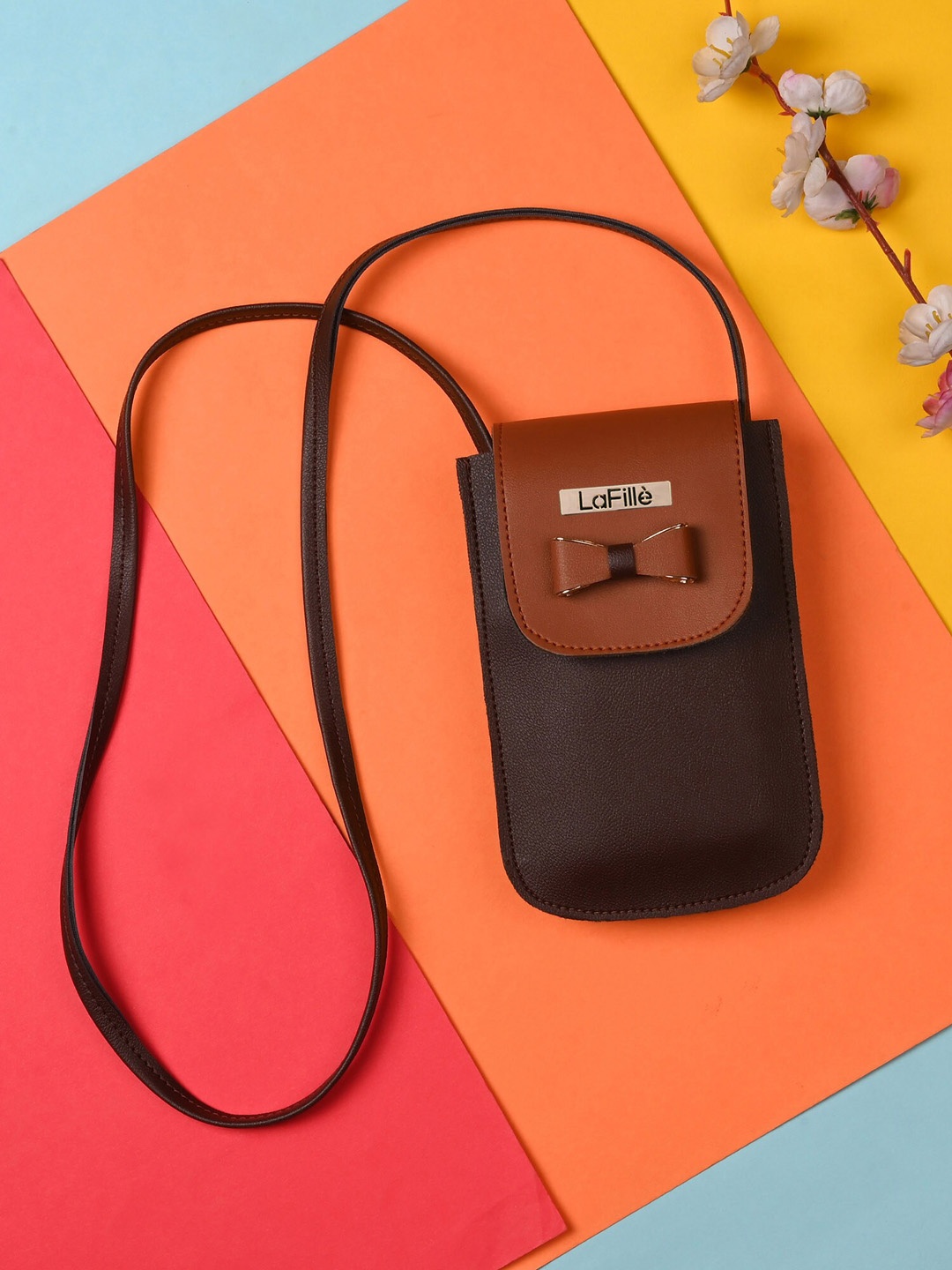 

LaFille Brown Colourblocked PU Structured Sling Bag with Bow Detail