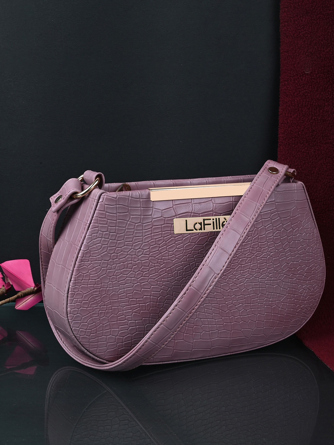 

LaFille Textured Structured Shoulder Bag with Quilted, Purple