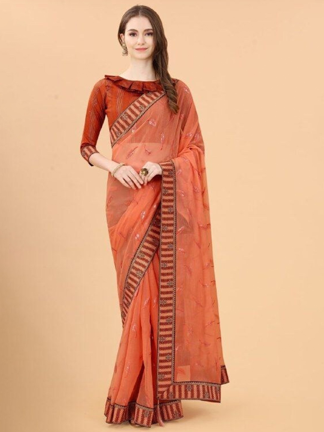 

SHAIBO SAREE Sequinned Saree, Orange