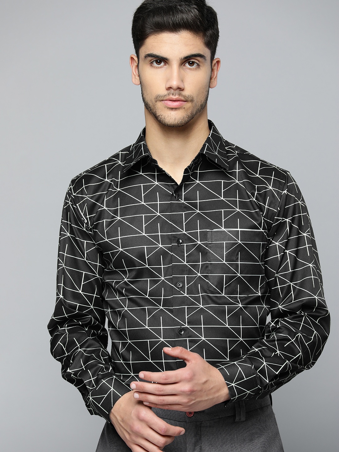 

DENNISON Men Smart Printed Formal Shirt, Black
