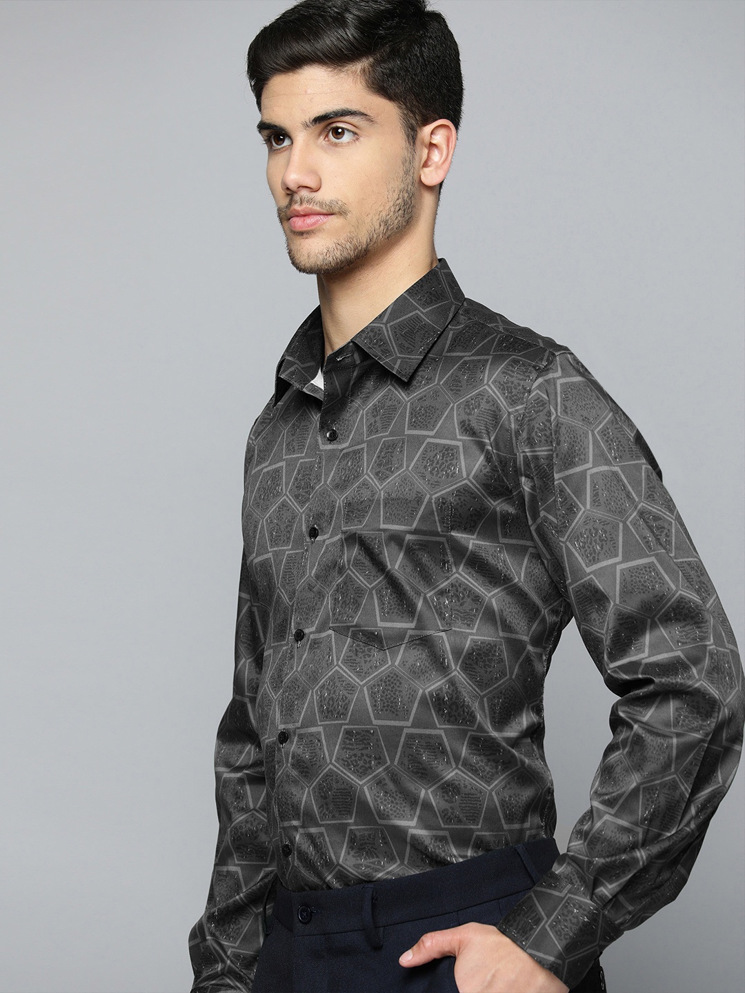 

DENNISON Men Smart Printed Formal Shirt, Charcoal