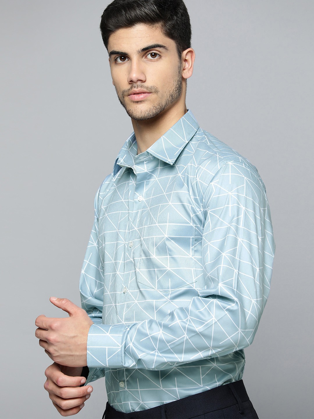 

DENNISON Men Smart Printed Formal Shirt, Turquoise blue