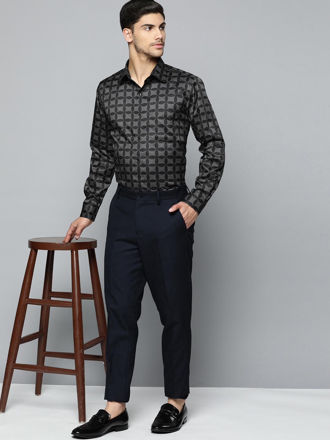 

DENNISON Men Smart Printed Formal Shirt, Black