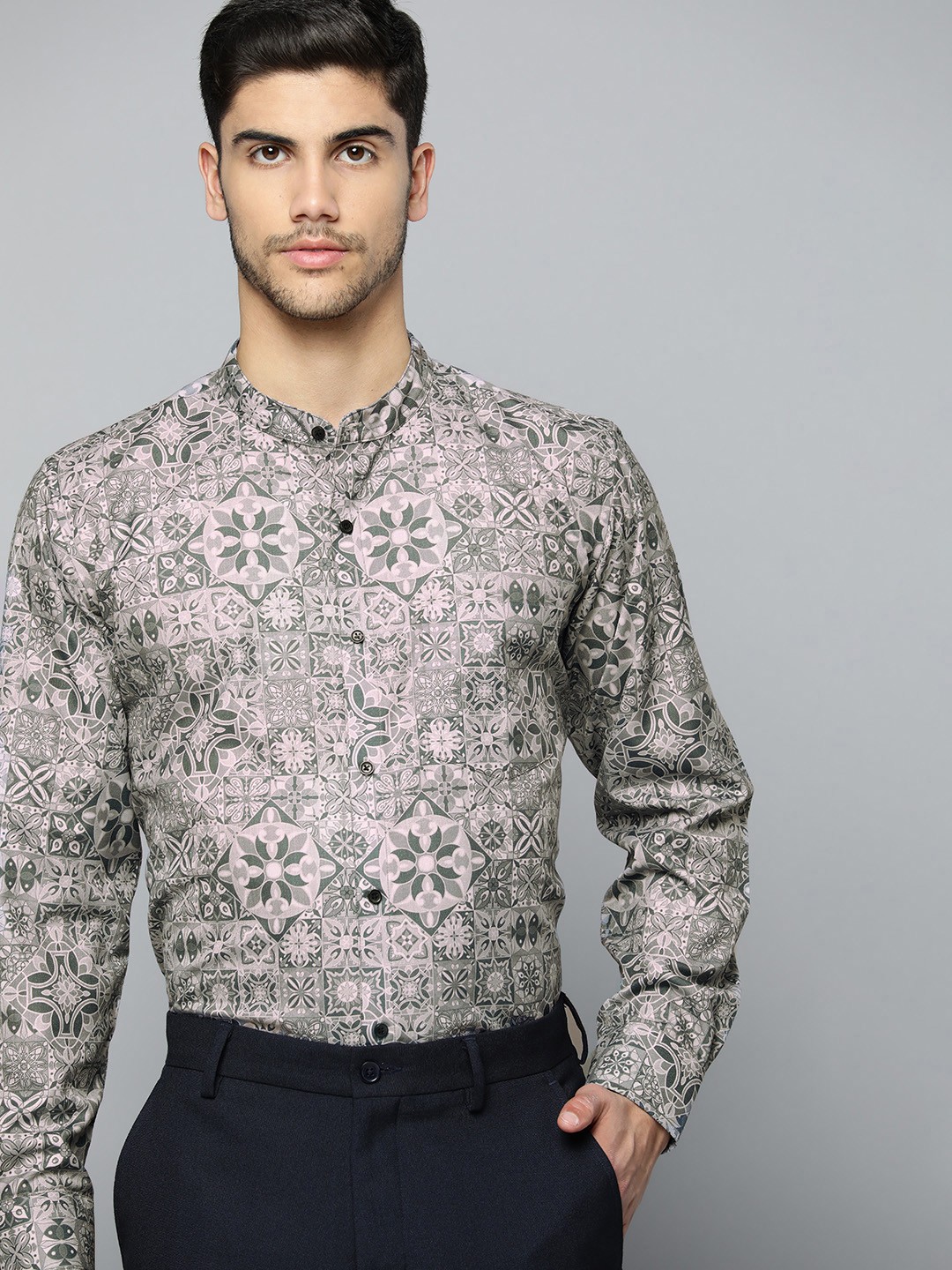 

DENNISON Men Smart Printed Formal Shirt, Olive
