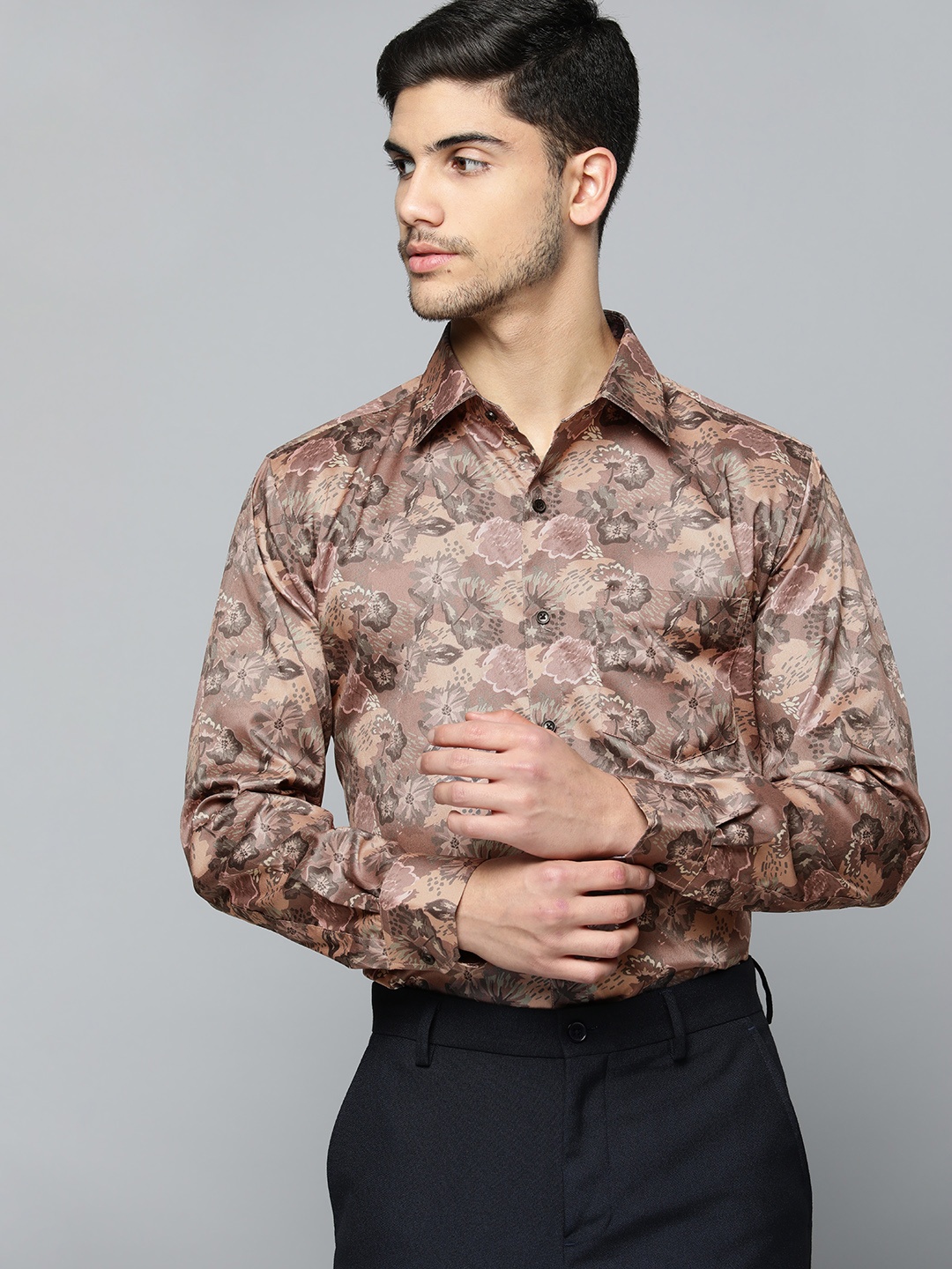 

DENNISON Men Smart Floral Printed Formal Shirt, Bronze