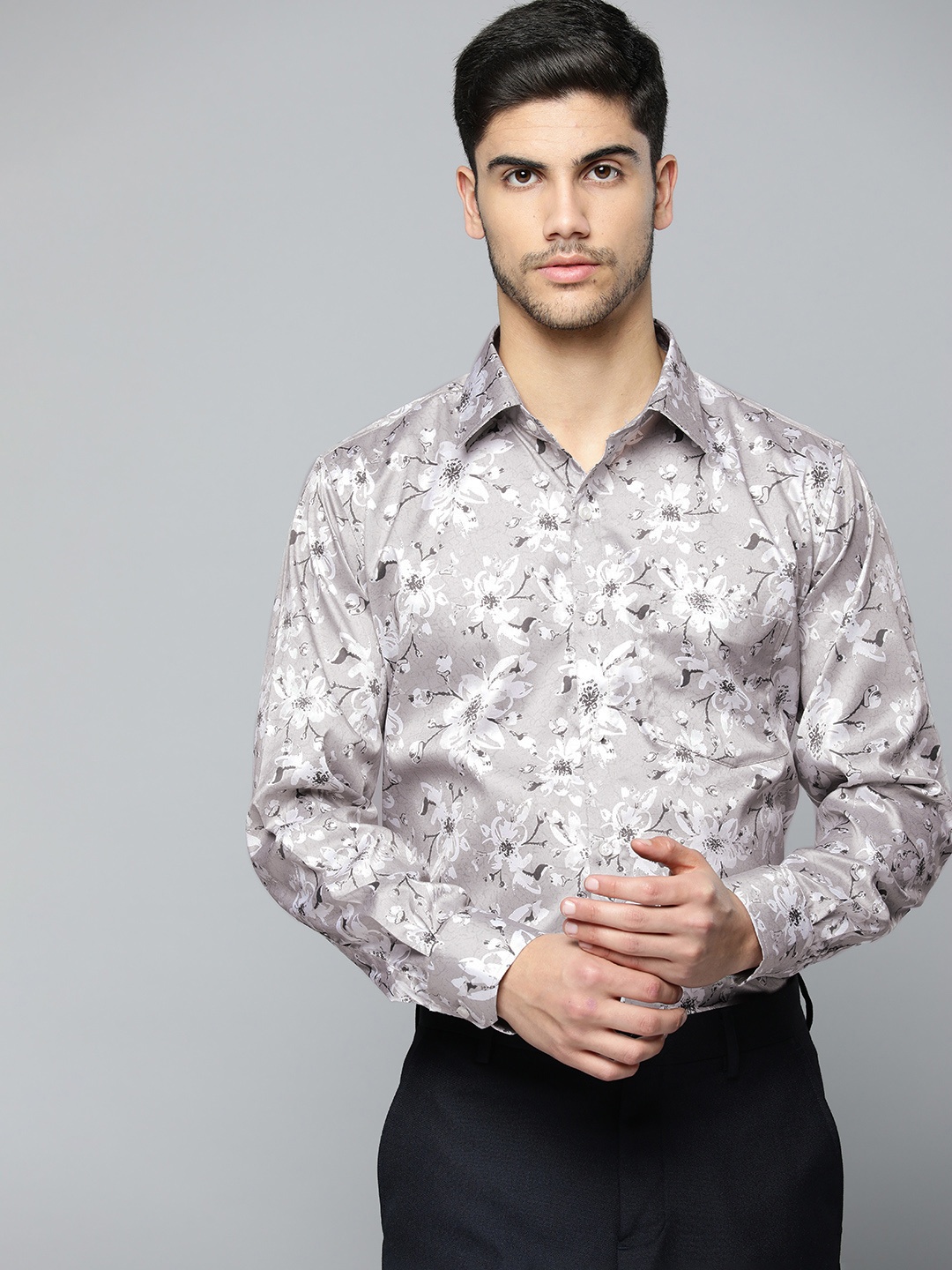 

DENNISON Men Smart Floral Printed Formal Shirt, Grey