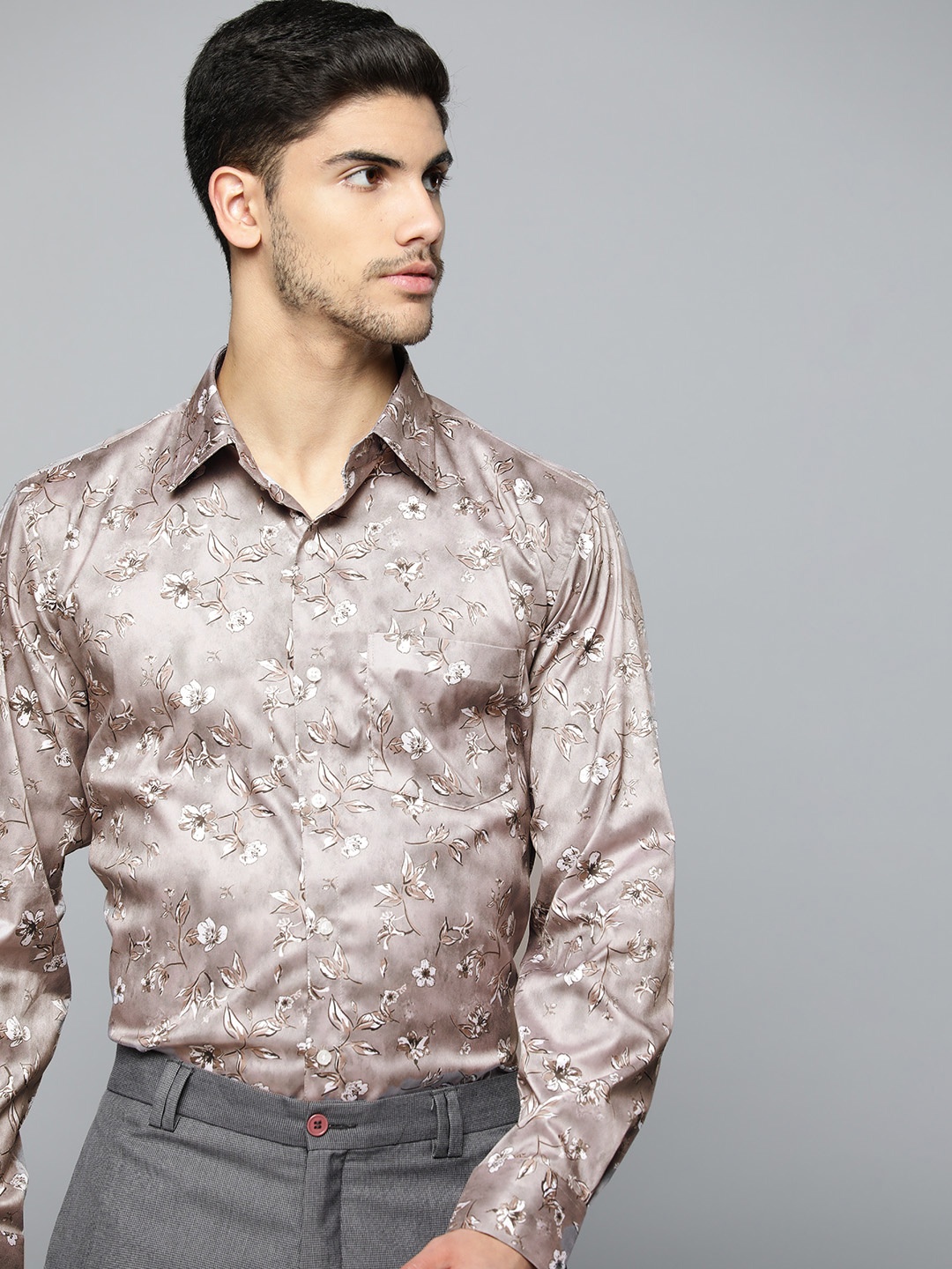

DENNISON Men Smart Floral Printed Party Shirt, Rose gold