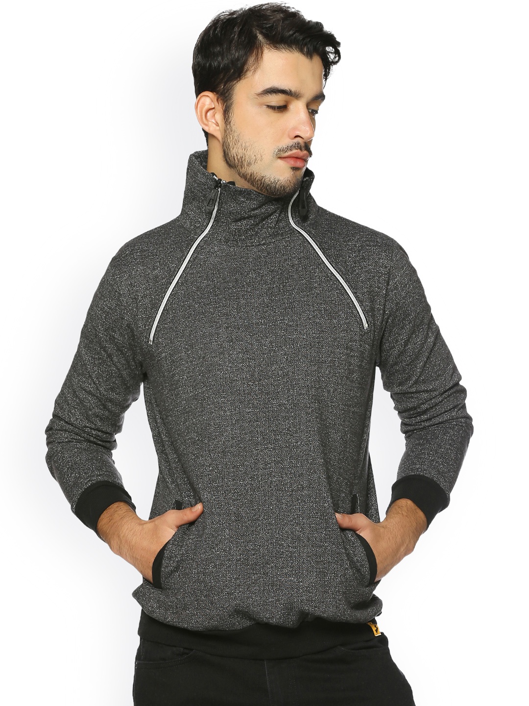 

Campus Sutra Men Charcoal Grey Solid Sweatshirt