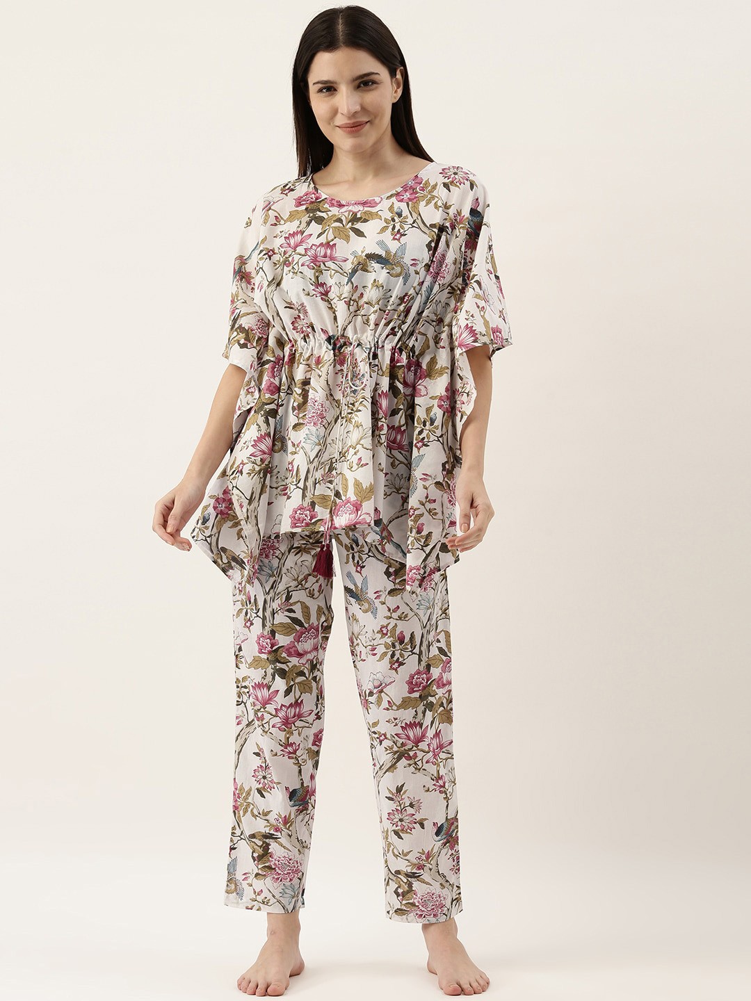 

RangDeep Women Printed Pure Cotton Night suit, White