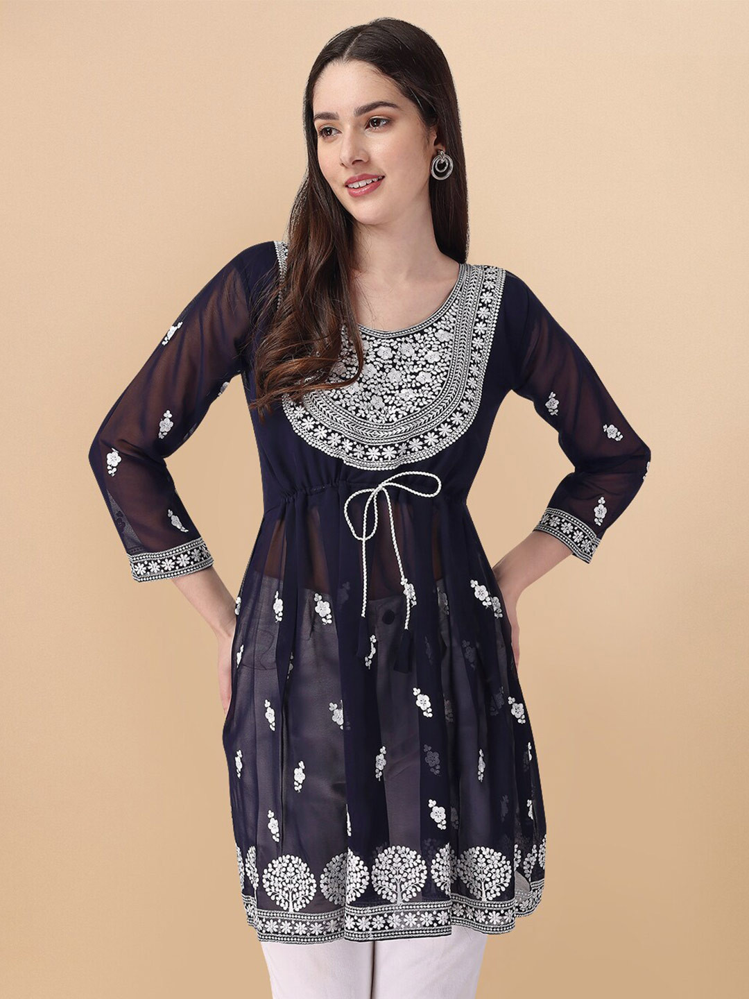 

WEAVETECH IMPEX Embroidered Round Neck Tunic, Blue