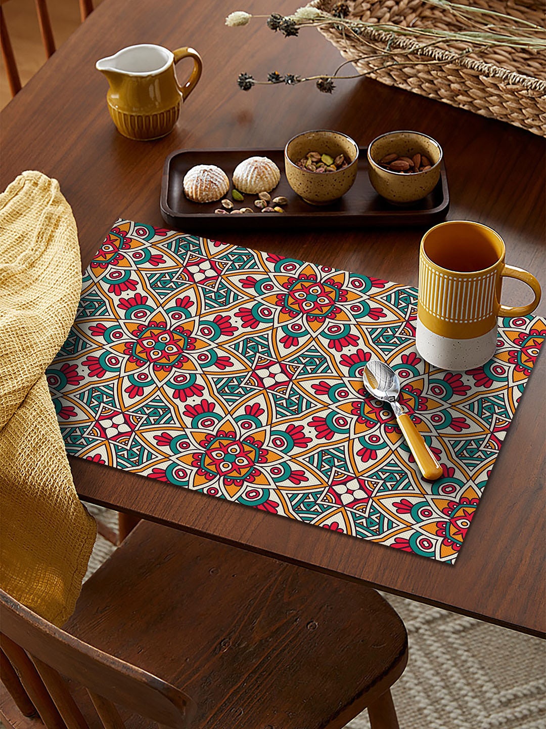 

AEROHAVEN White & Brown Set Of 4 Ethnic Motifs Printed Table Placemats