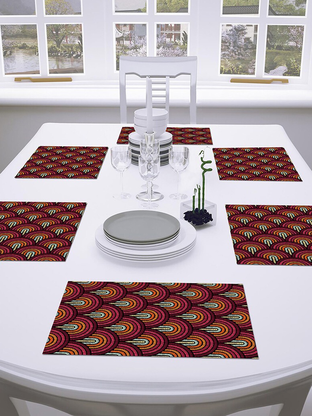 

AEROHAVEN Maroon & Blue Set Of 6 Geometric Printed Table Placemats