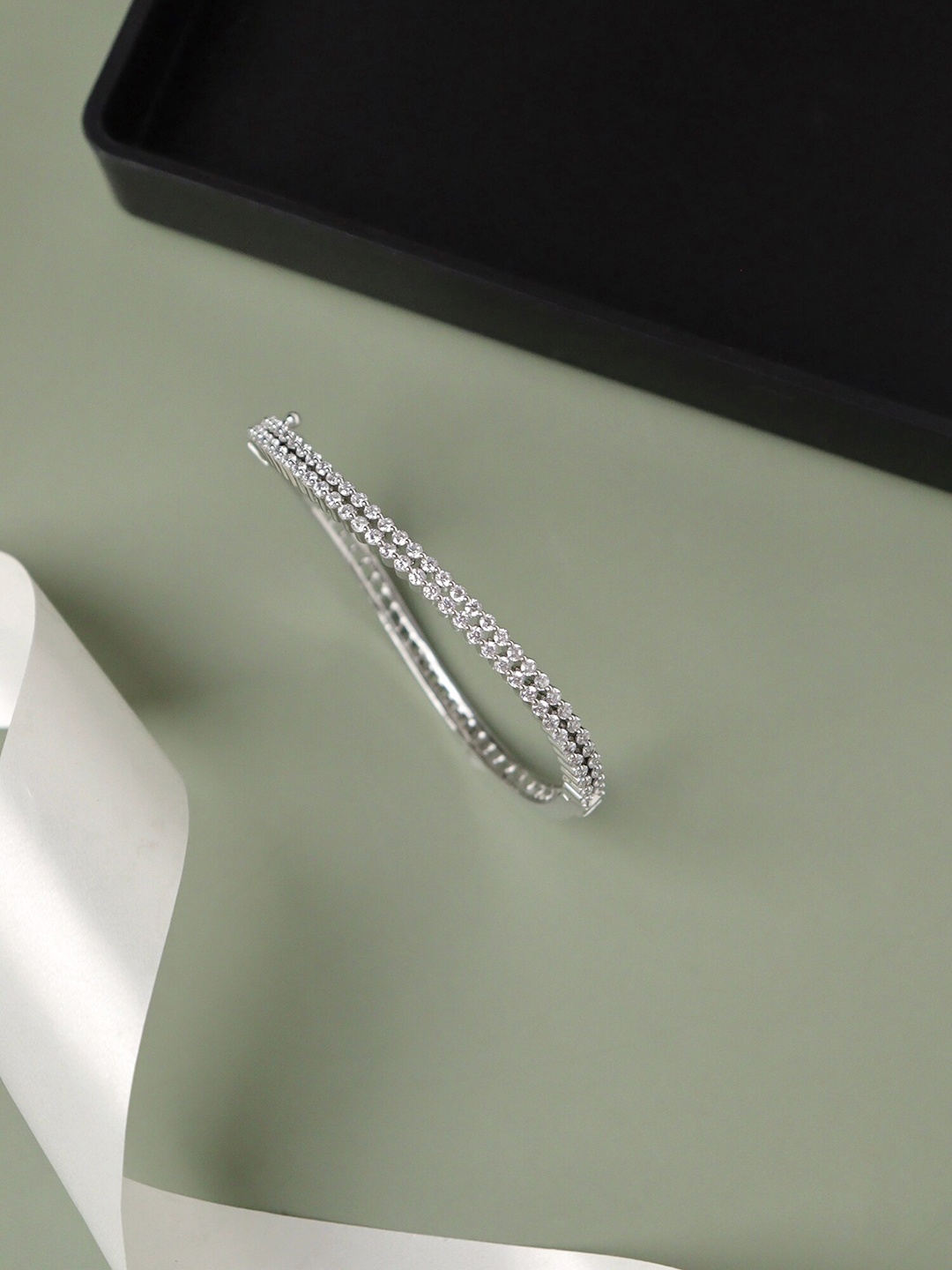 

CURIO COTTAGE Rhodium-Plated & CZ-Studded Bangle, Silver