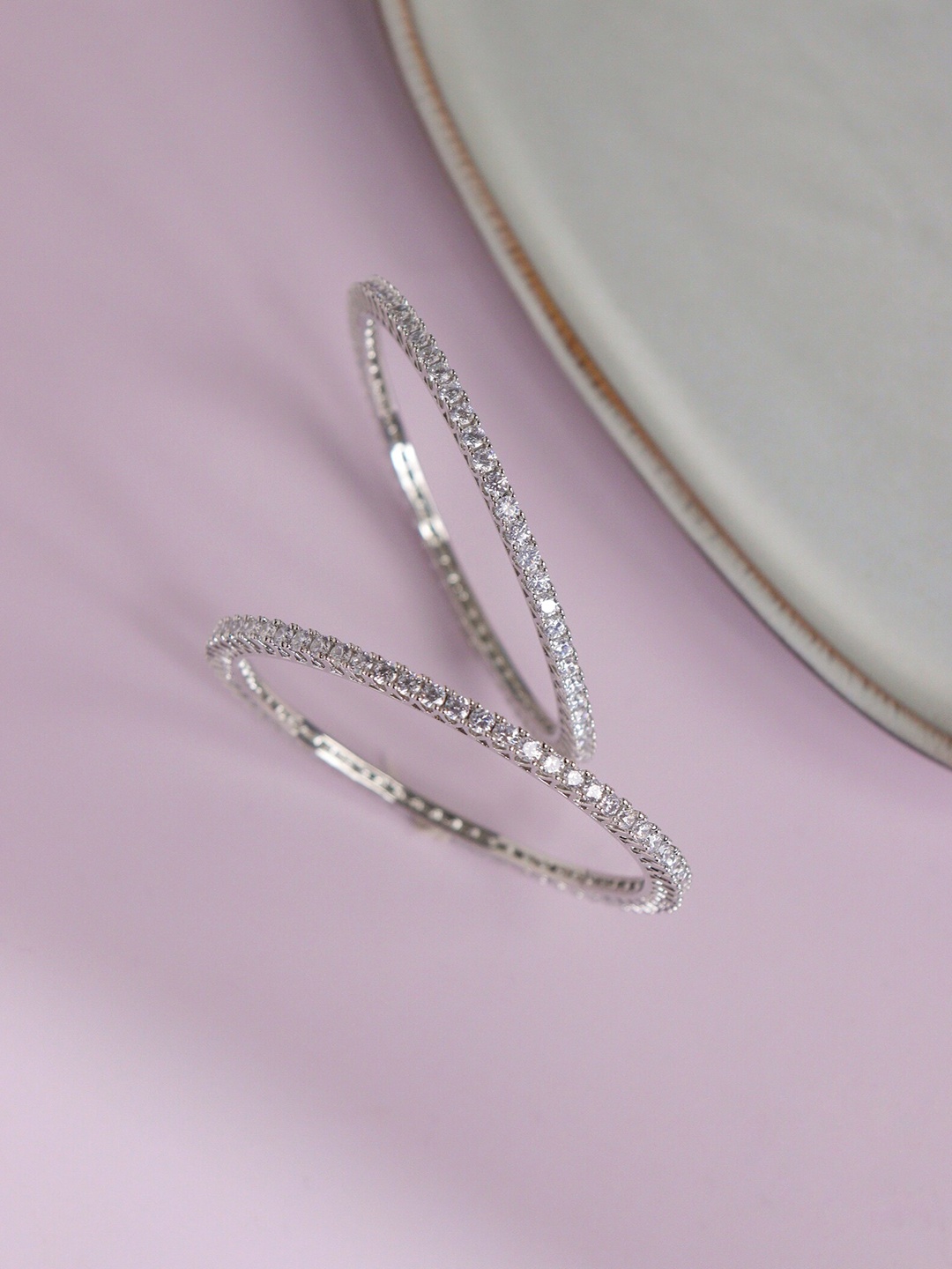

CURIO COTTAGE Set Of 2 Silver-Plated CZ Studded Bangles