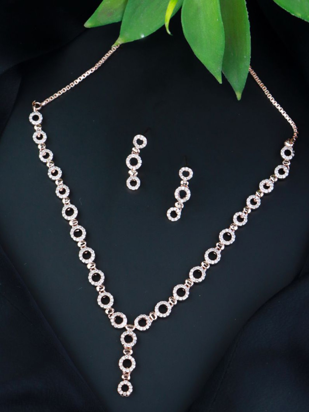 

I Jewels Rose Gold-Plated & AD-Studded Jewellery Set