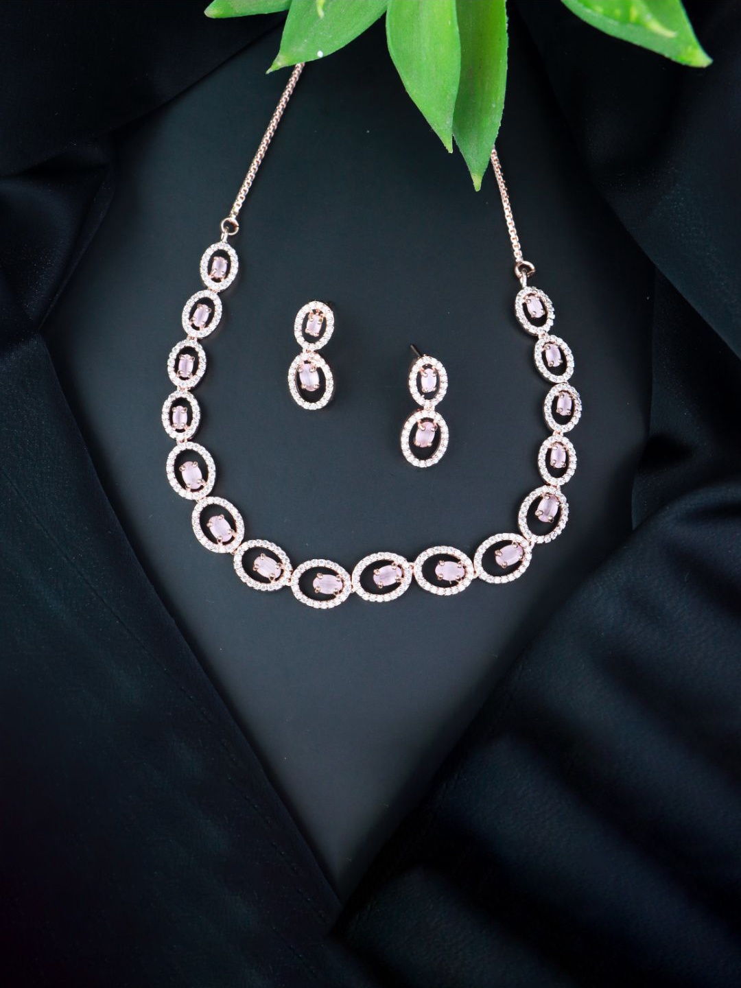 

I Jewels Silver-Plated American Diamond Studded Jewellery Set, Pink