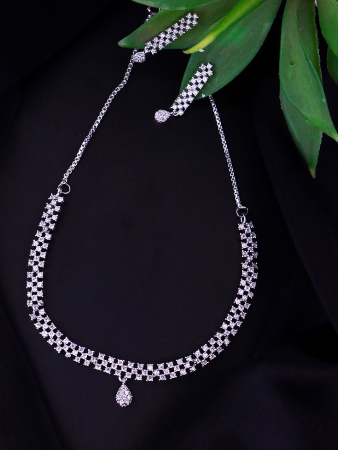 

I Jewels Silver-Plated AD Studded Jewellery Set