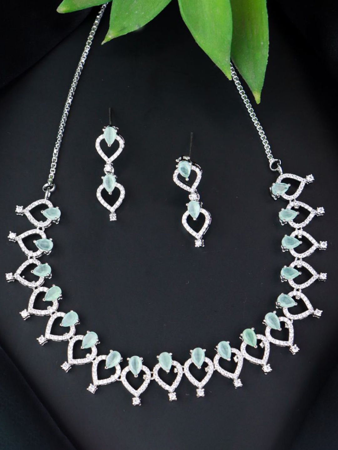 

I Jewels Silver-Plated AD-Studded Jewellery Set
