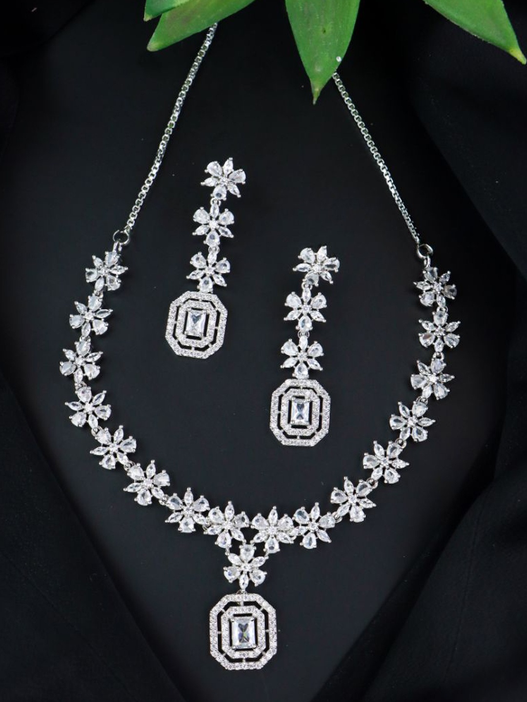 

I Jewels Silver-Plated AD Studded Jewellery Set