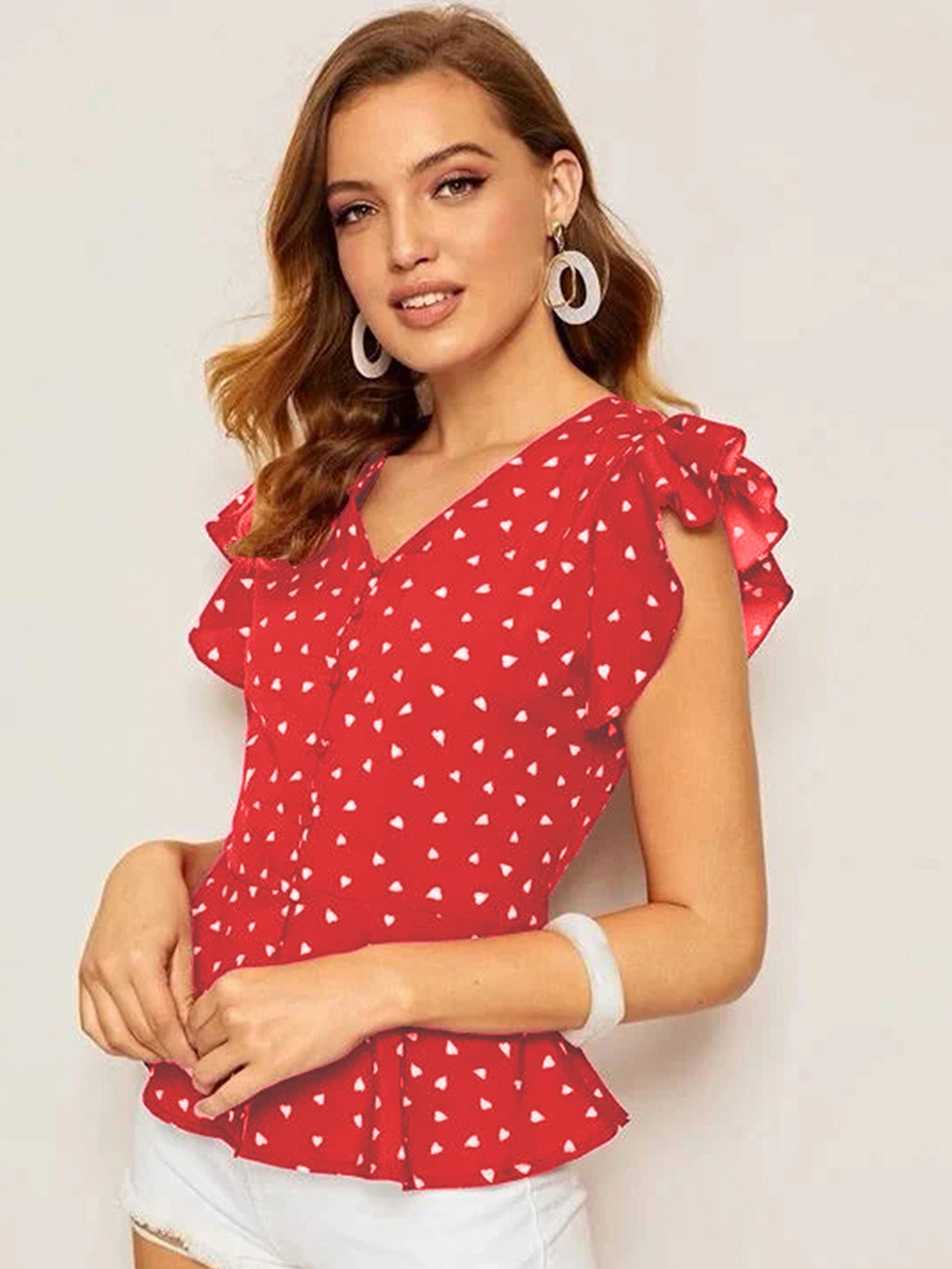 

ADDYVERO Floral Print V-Neck Top, Red