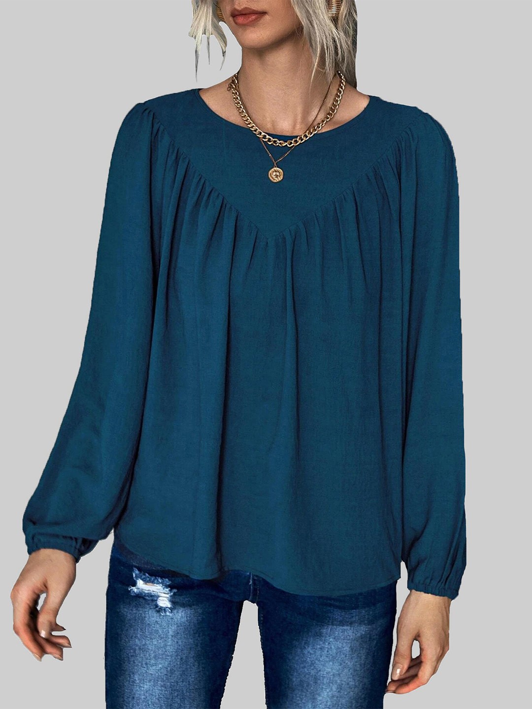 

ADDYVERO Woman Bishop Sleeves Top, Green
