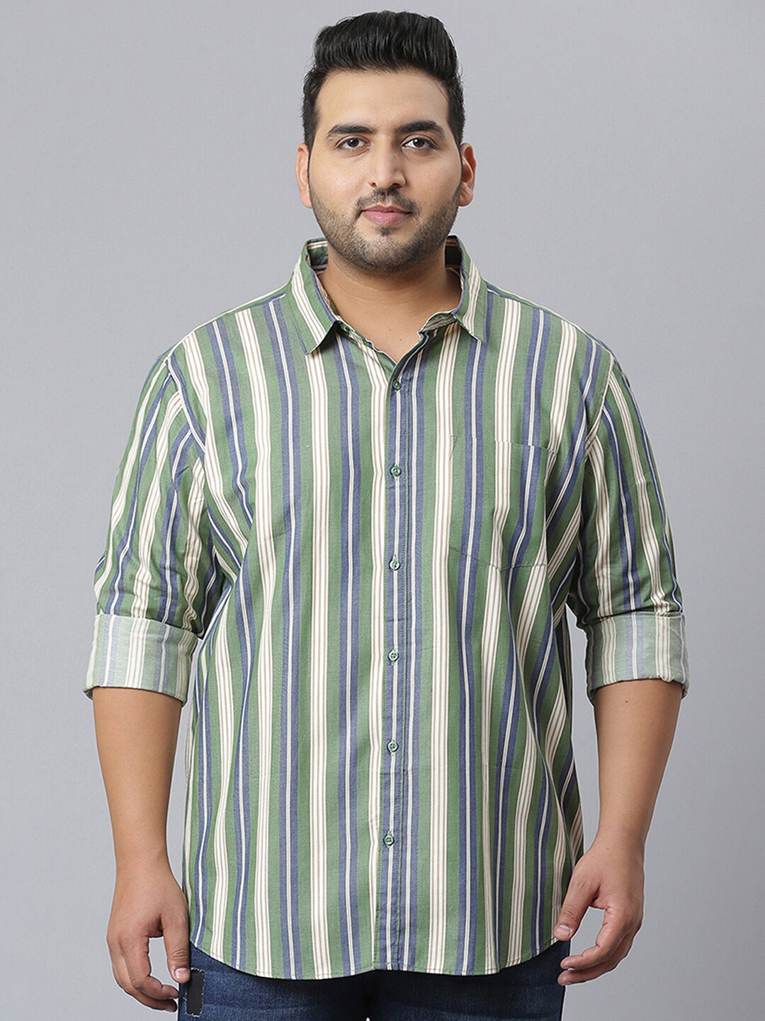 

Instafab Plus Men Plus Size Classic Striped Cotton Casual Shirt, Olive