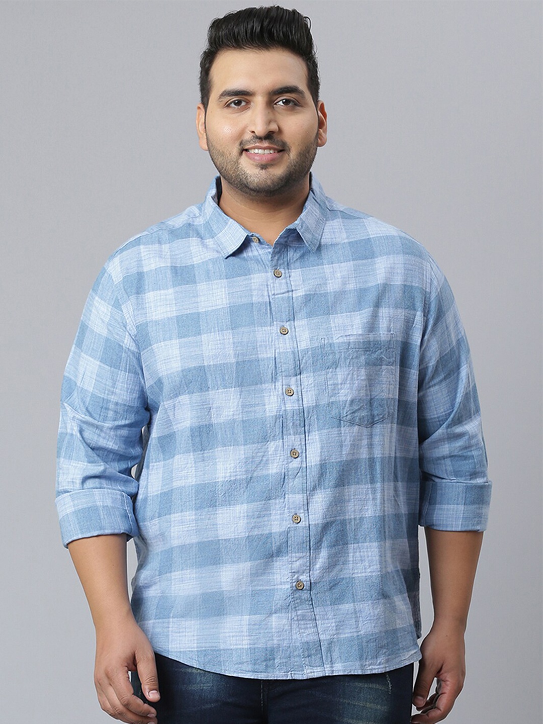 

Instafab Plus Men Plus Size Classic Checked Casual Shirt, Blue