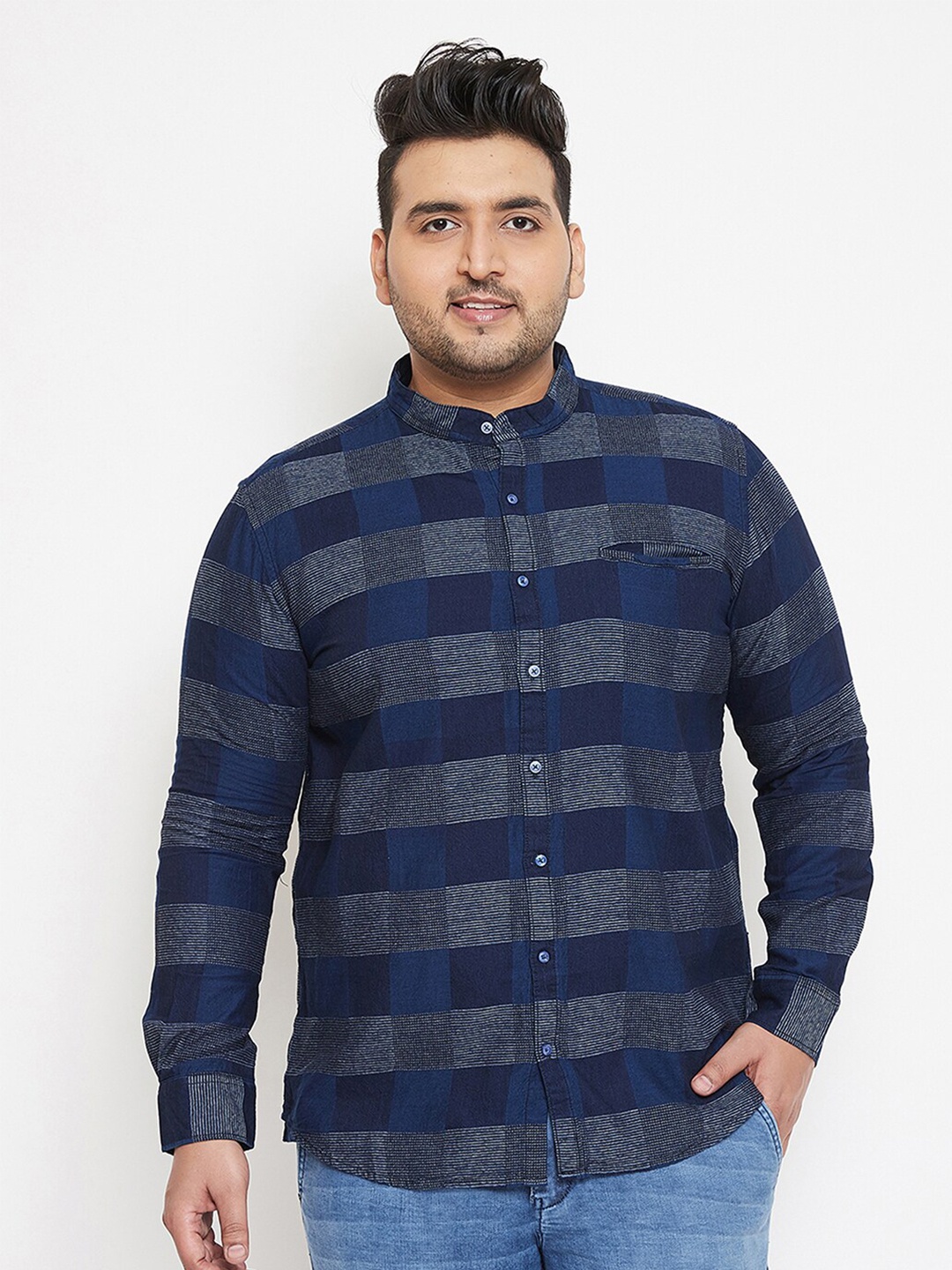 

Instafab Plus Men Plus Size Classic Horizontal Stripes Checked Casual Shirt, Blue