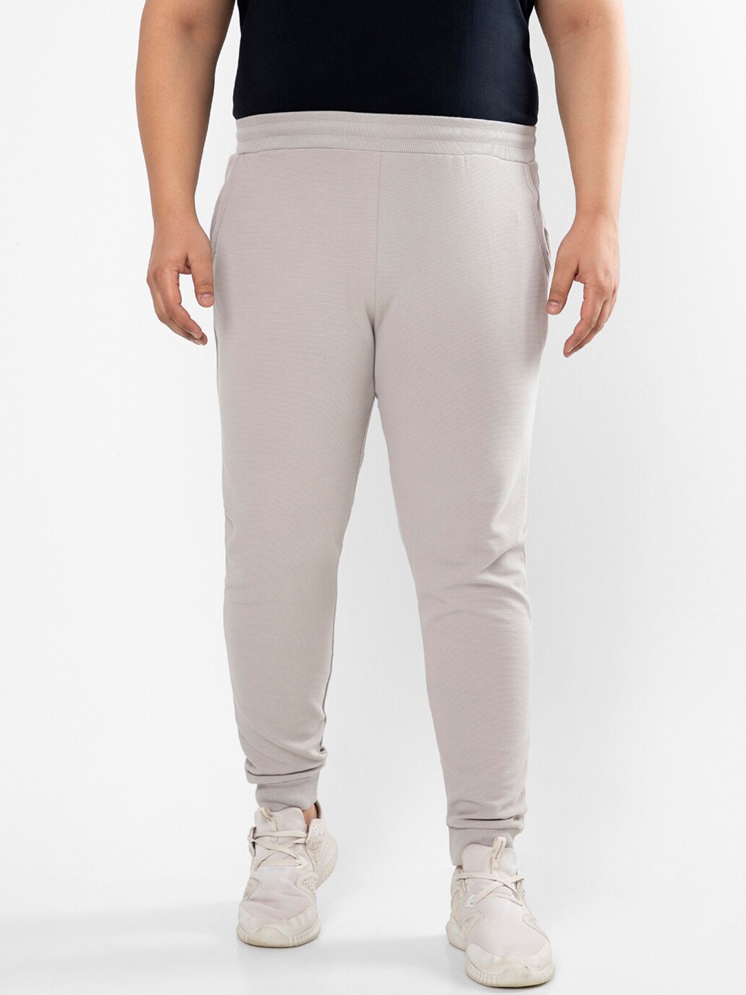 

Instafab Plus Men Cotton Mid-Rise Joggers, Off white