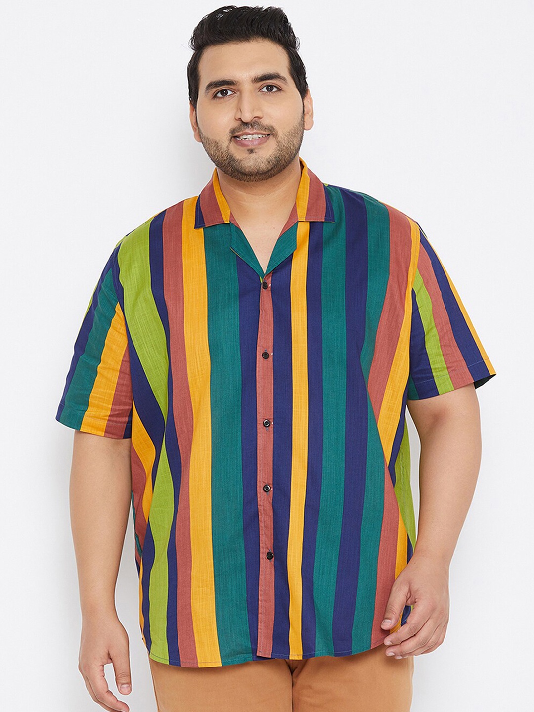 

Instafab Plus Size Men Classic Multi Striped Cotton Casual Shirt, Yellow