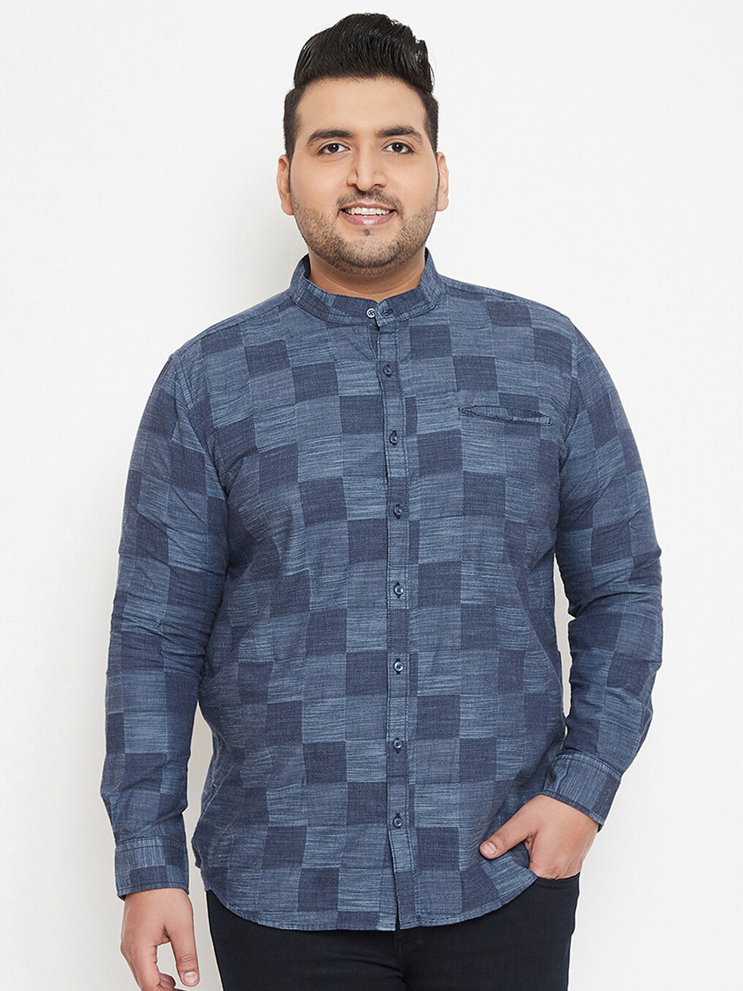 

Instafab Plus Men Plus Size Blue Classic Checked Casual Cotton Shirt