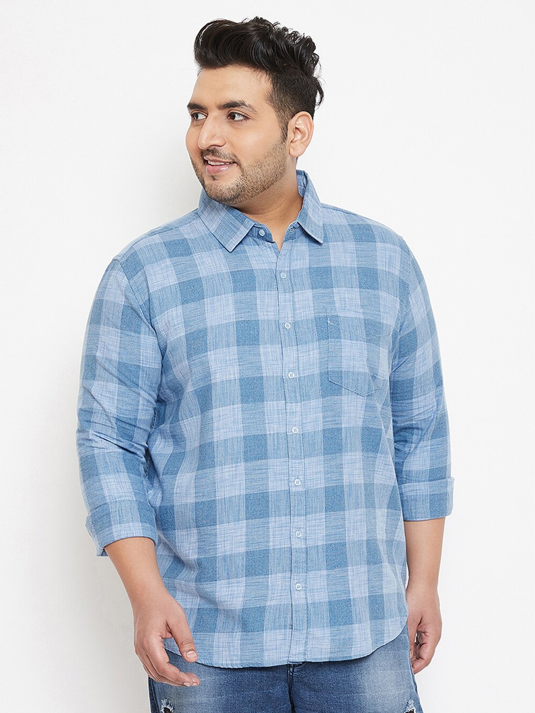 

Instafab Plus Men Plus Size Classic Tartan Checked Casual Cotton Shirt, Blue