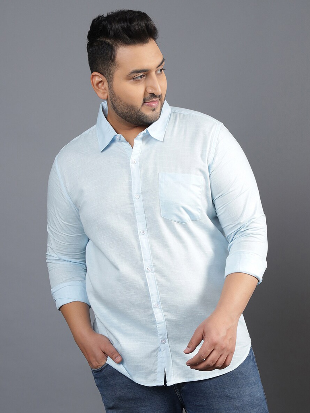 

Instafab Plus Men Plus Size Blue Classic Casual Cotton Shirt