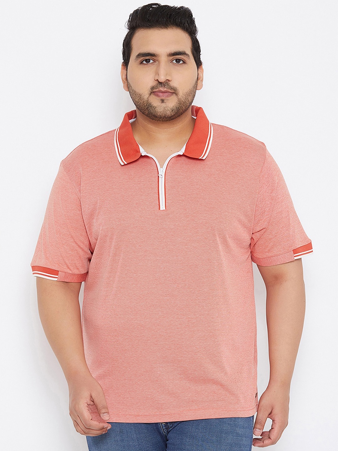 

Instafab Plus Men Plus Size Cotton Polo Collar Flex T-shirt, Pink