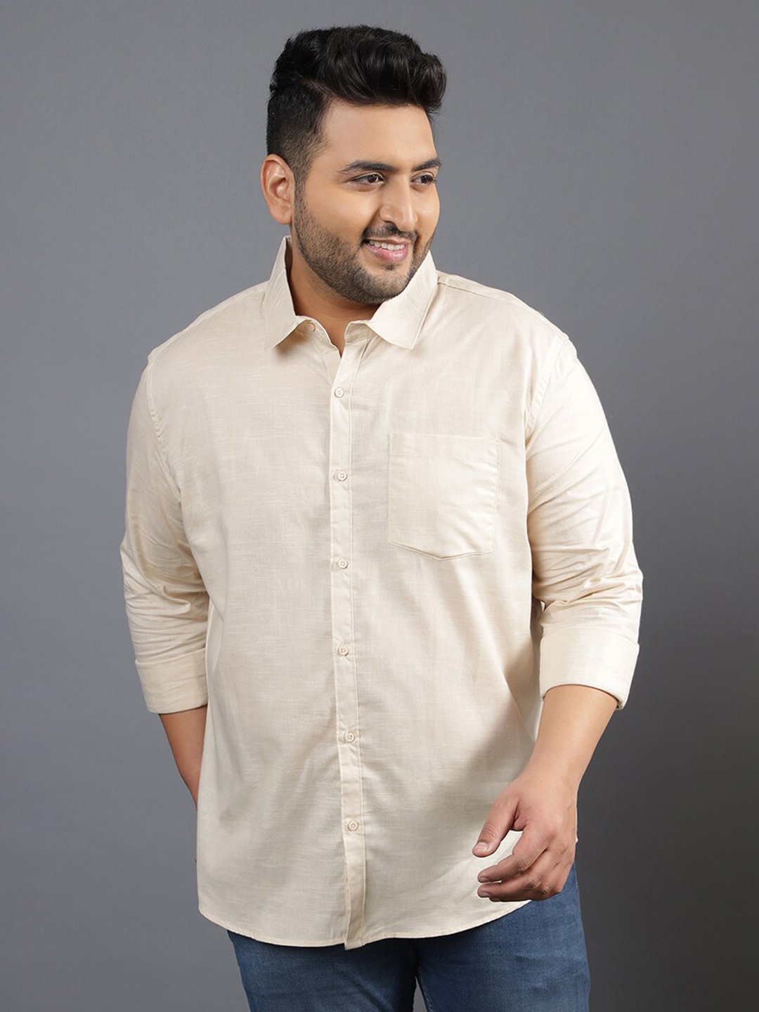 

Instafab Plus Men Cotton Plus Size Classic Casual Shirt, Cream